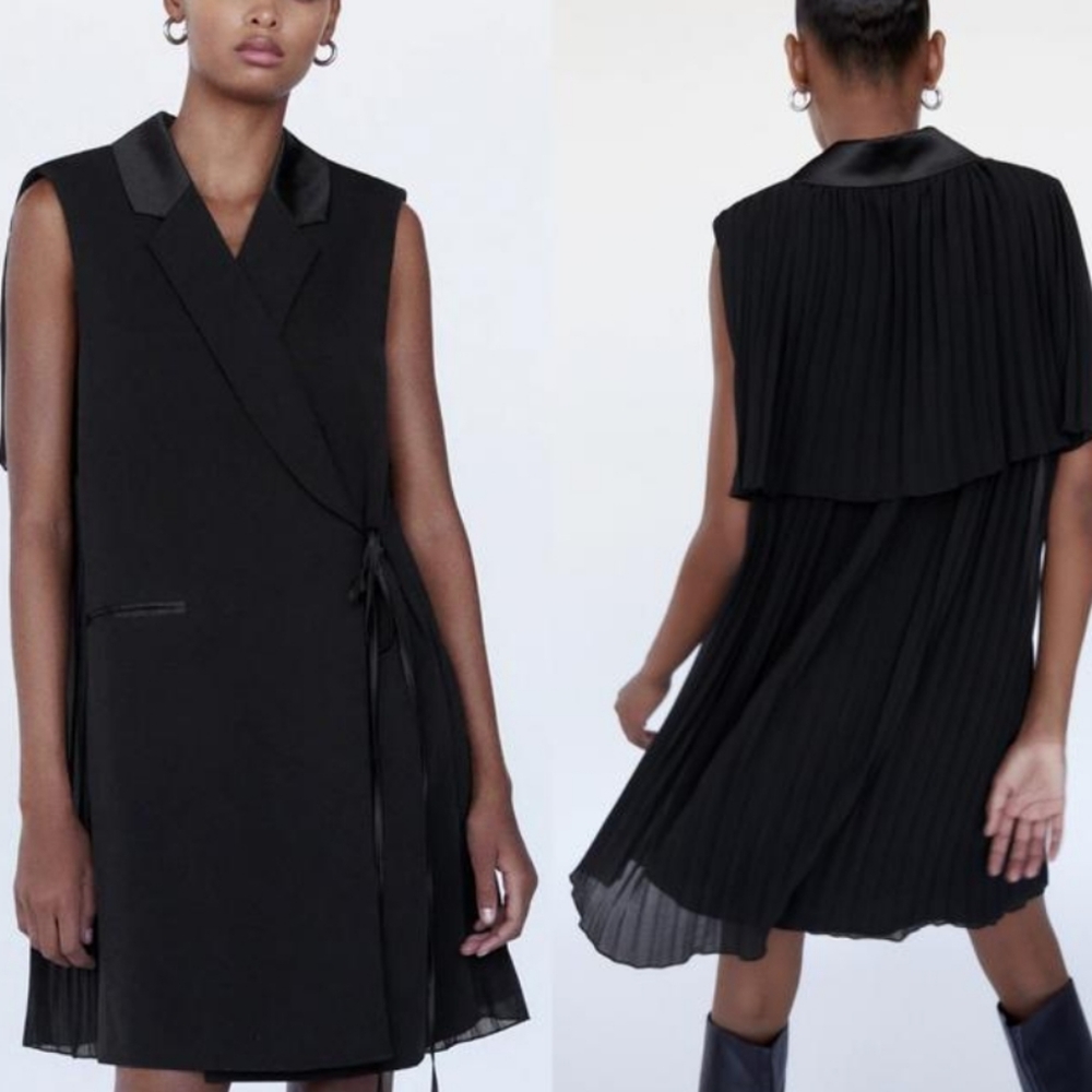 NWT ZARA Black Pleated Wrap Dress